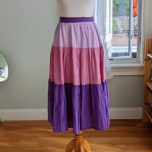 Vintage Handmade Cotton Gauze Purple Tiered Prairie Skirt 28" Cottagecore Boho